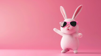 Obraz premium cute rabbit cartoon wearing glasses jumping