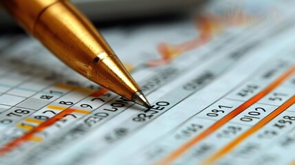 Close Up of a Pen Pointing to a Financial Spreadsheet Photo