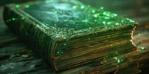 A green book placed on a wooden table, perfect for reading or studying