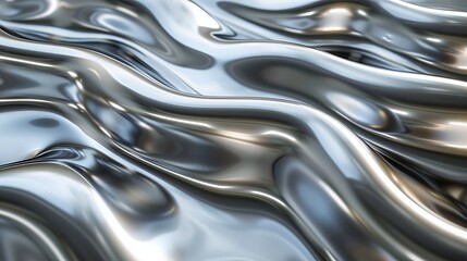 Abstract, liquid metal texture with smooth, flowing patterns and shiny surfaces