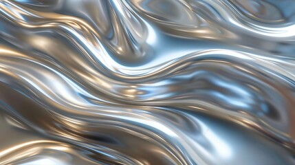 Abstract, liquid metal texture with smooth, flowing patterns and shiny surfaces