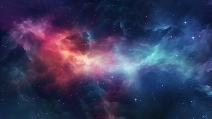 Fototapeta premium Vibrant Cosmic Cloud Nebula Illuminated by Stars in the Night Sky
