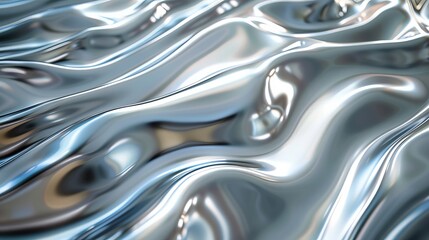 Abstract, liquid metal texture with smooth, flowing patterns and shiny surfaces