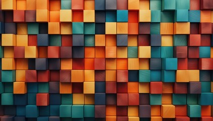 Colorful Wooden Cubes Forming Abstract Color Gradient Background Displaying Vibrancy and Artistic Design