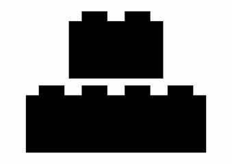 Building blocks, building kit, set two dices, cubes, toy, black icon, symbol, two elements, vector