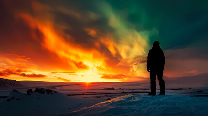 enjoying the aurora view in the sky on holiday
