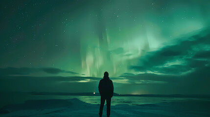 enjoying the aurora view in the sky on holiday