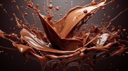 Liquid chocolate crown splash. In a liquid chocolate pool. ai generated art image