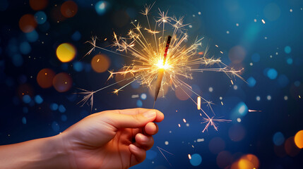 Hand holding a sparkling sparklers during nighttime celebration