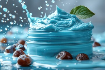 Blue Cream Jar with Leaf and Droplets