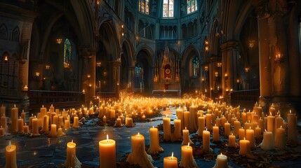 Close up of candles in a church. 