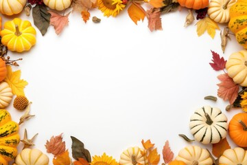 Flat Layout Featuring Dried Leaves, Pumpkins, and Flowers for Autumn Decor