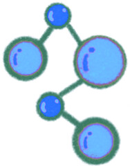 An illustrated diagram featuring icons representing the formulas of chemical elements and molecules