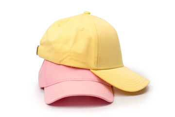 Fototapeta premium Pink and yellow cap isolated on white background.