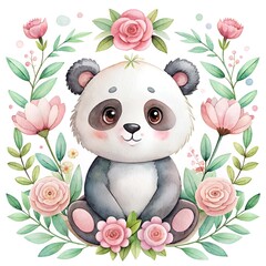 Panda Surrounded by sea anemones. ai generative image.
