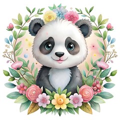 Panda Surrounded by sea anemones. ai generative image.