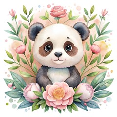 Panda Surrounded by sea anemones. ai generative image.