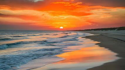Stunning Sunset on the Beach - Serene Coastal Photography. Generative Ai
