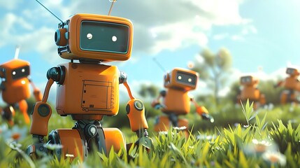 Cheerful Robot Pals Having Fun in Futuristic 3D World
