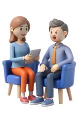 Obraz premium 3D Illustration of a Woman Showing a Tablet to a Man
