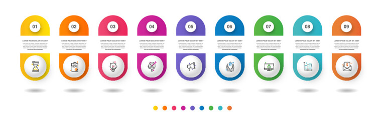 Circle vector infographic template with 9 steps and options for annual reports, presentations, advertising, chart. Modern business illustration.