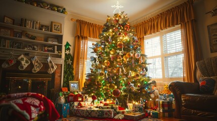 Christmas Tree in a Cozy Living Room