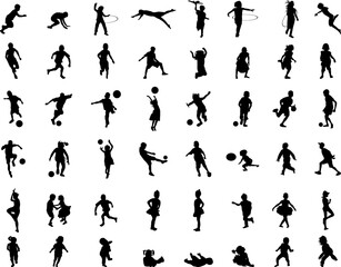 Black silhouettes of children playing