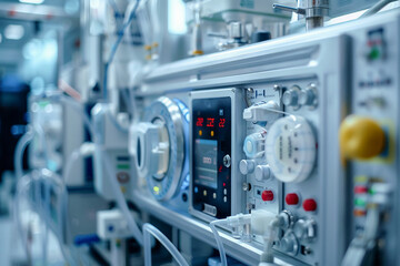 Fototapeta premium Medical equipment, surgical tools in an operating room, for disease diagnosis and treatment.