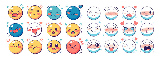 set of emoticons with various cartoon manga expressions