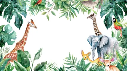 Delicate watercolor animals and vibrant plants create a frame, ideal for your text.