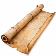 Vintage scroll opened papyrus, isolated on a white background, bright and vivid tonality, in the style of product photography