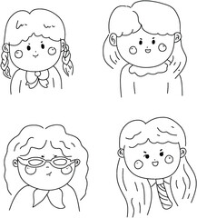 Set of outline girl style vector isolated on white