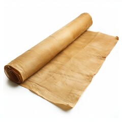 Vintage scroll opened papyrus, isolated on a white background, bright and vivid tonality, in the style of product photography