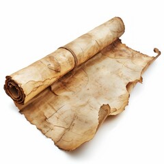 Vintage scroll opened papyrus, isolated on a white background, bright and vivid tonality, in the style of product photography