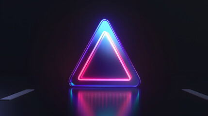 A holographic road sign with vibrant neon colors in a triangular shape.