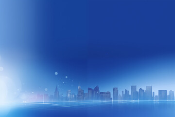 Fototapeta premium Blue gradient background city silhouette skyline background