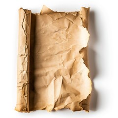 Vintage scroll opened papyrus, isolated on a white background, bright and vivid tonality, in the style of product photography