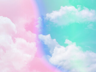 beauty sweet pastel pink and blue colorful with fluffy clouds on sky. multi color rainbow image. abstract fantasy growing light