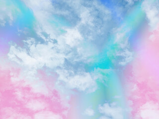 beauty sweet pastel green and blue colorful with fluffy clouds on sky. multi color rainbow image. abstract fantasy growing light