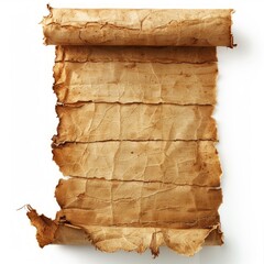 Vintage scroll opened papyrus, isolated on a white background, bright and vivid tonality, in the style of product photography
