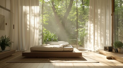 3D Rendering Design of Bedroom with Open Nature Concept