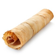 Vintage scroll opened papyrus, isolated on a white background, bright and vivid tonality, in the style of product photography