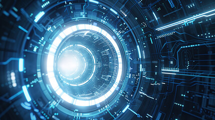 Obraz premium Abstract background of illuminated circular ring in data center