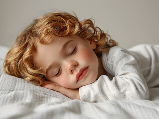 A young child peacefully sleeping in bed