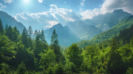 Fototapeta premium A beautiful mountain landscape with a bright blue sky and a few clouds