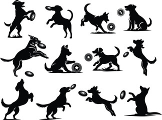 Frisbee Dog   Vector bundle, Clipart, Silhouette, Vector, icons, illustration, design.