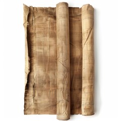 Vintage scroll opened papyrus, isolated on a white background, bright and vivid tonality, in the style of product photography