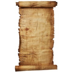 Vintage scroll opened papyrus, isolated on a white background, bright and vivid tonality, in the style of product photography