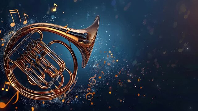 International Strange Music Day. World Music Day. Musical note background. Colorful musical Note with waves of light and sound. Shining disco ball. Blue spotlights, stage lights. Copy space area 