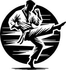 Silhouette of a Taekwondo Player Performing High Kick, Martial Arts Practice, Self-Defense Techniques, Fitness and Athletic Training, Korean Martial Arts, Sports Motivation, Dynamic Action Pose